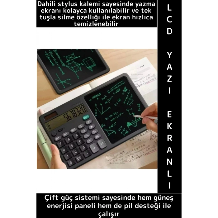 Kompakt Çanta Boy Okul Ofis Not Alma Özellikli Solar Enerjili Pilli LCD Yazı Ekranlı Hesap Makinesi