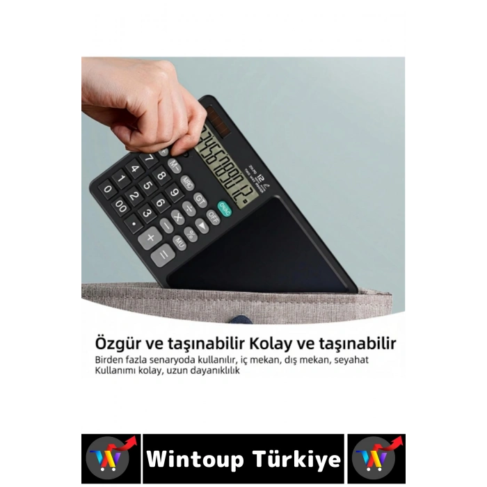 Kompakt Çanta Boy Okul Ofis Not Alma Özellikli Solar Enerjili Pilli LCD Yazı Ekranlı Hesap Makinesi