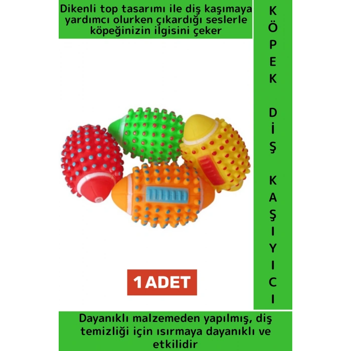 Dayanıklı Evcil Hayvan İlgi Çekici Sesli Renkli Masaj Etkili Dikenli Köpek Diş Kaşıma Oyun Topu