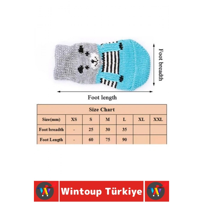 Evcil Hayvan Küçük Irk Kedi Köpek Likralı Kaydırmaz Sıcak Tutan Sevimli Örme Çorap 3 X 7.5 Cm 4 Adet