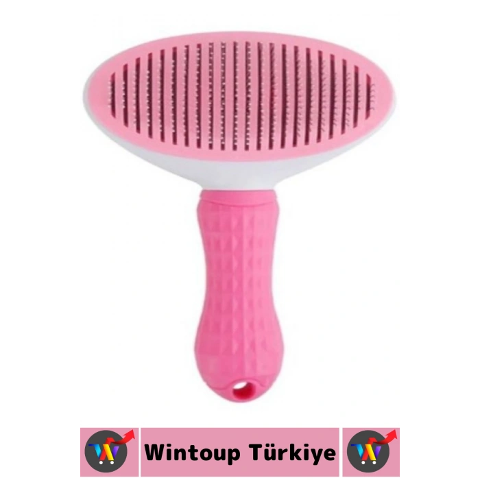 Evcil Hayvan Kendinden Tuşlu Otomatik Temizlenen Masaj Etkili Kedi Köpek Tüy Toplama Tarağı Pembe