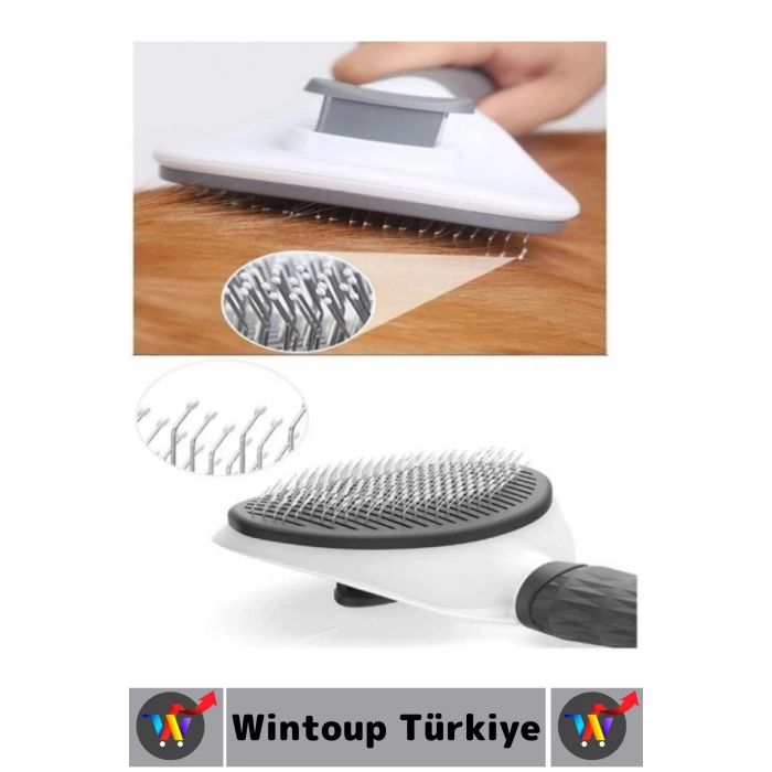 Evcil Hayvan Kendinden Tuşlu Otomatik Temizlenen Masaj Etkili Pet Kedi Köpek Tüy Toplama Tarağı Gri