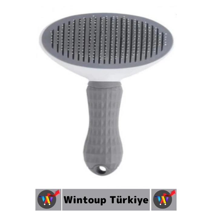 Evcil Hayvan Kendinden Tuşlu Otomatik Temizlenen Masaj Etkili Pet Kedi Köpek Tüy Toplama Tarağı Gri