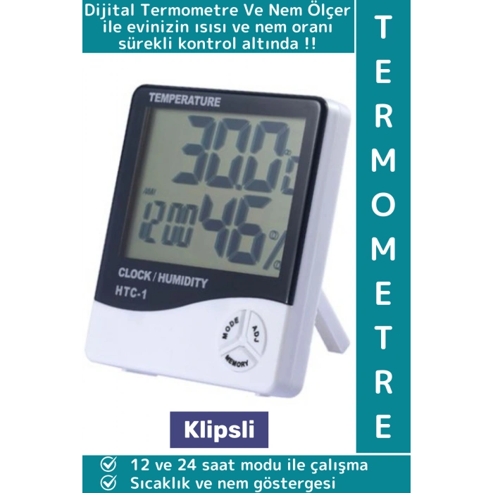 Premium Ev Ofis Çocuk Bebek Odası Isı Kontrol Pilli Açılır Klipsli Şık Dijital Termometre Nem Ölçer