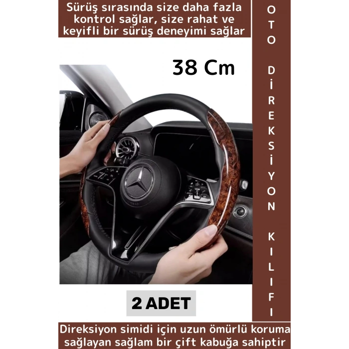 Uzun Ömürlü Kolay Kavrama Otomobil Minibüs Şık Estetik Direksiyon Simidi Koruma Kılıfı 2li 38 Cm
