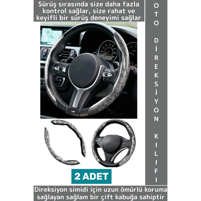 Uzun Ömürlü Kolay Kavrama Otomobil Minibüs Şık Estetik Direksiyon Simidi Koruma Kılıfı 2li 38 Cm