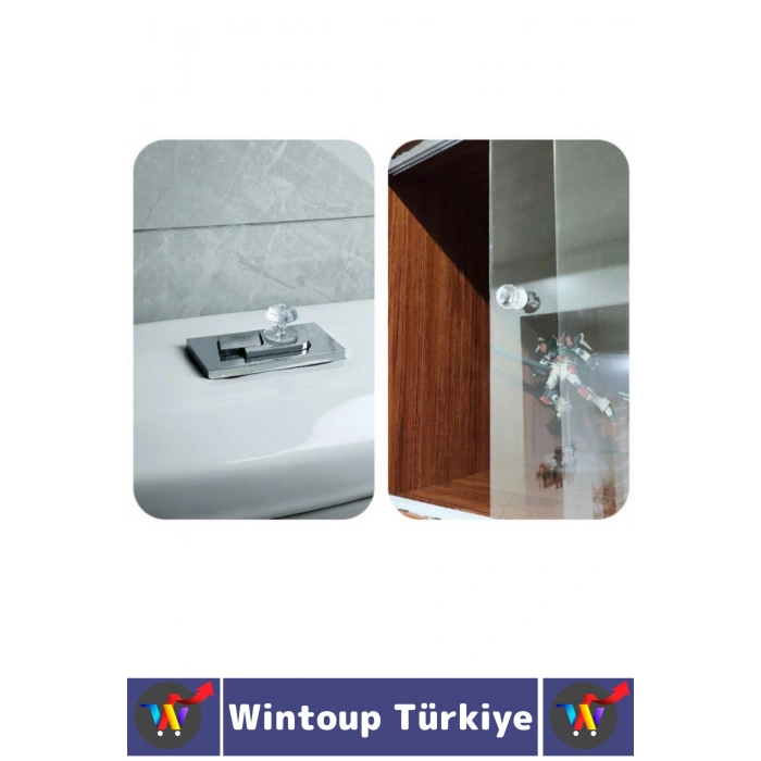 Montajsız Çekmece Dolap Klozet Kapağı Şık Kristal Tasarım Çok Amaçlı Yapışkanlı Tutacak Buton 4 Adet