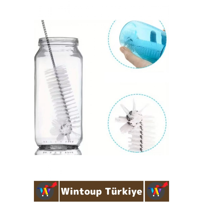 Şişe Kavanoz Termos Biberon Pipet Zor Nokta İç Derin Temizlik Esnek Dayanıklı Yumuşak Tel Fırça Seti