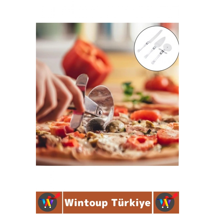 Premium Mutfak Pizza Börek Tatlı Düğün Pastası Kesme Sunum Şık Şeffaf Sap Detayı 3 Parça Servis Seti