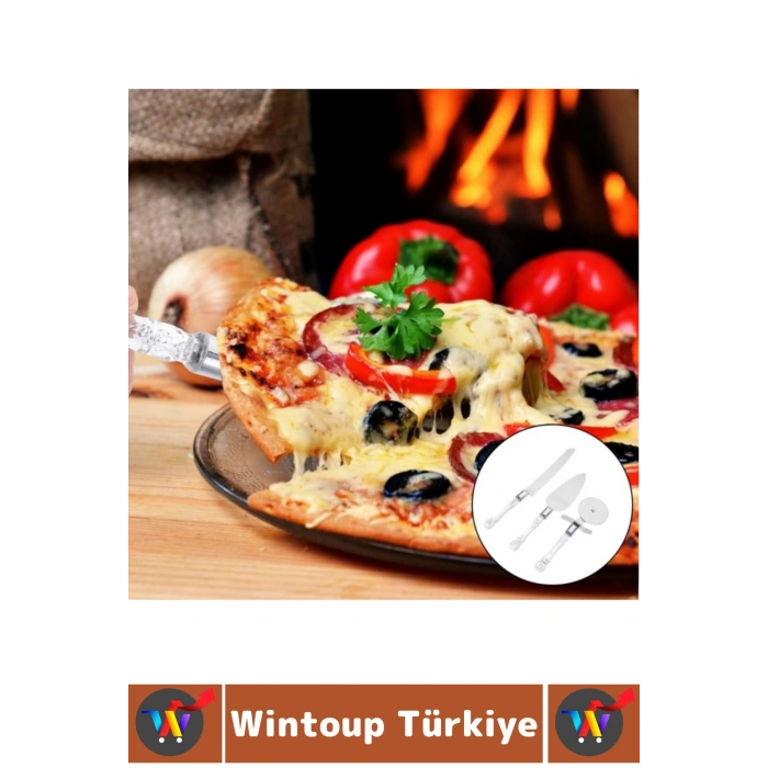 Premium Mutfak Pizza Börek Tatlı Düğün Pastası Kesme Sunum Şık Şeffaf Sap Detayı 3 Parça Servis Seti