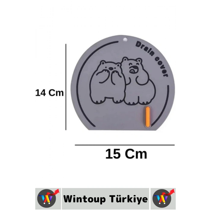 Lavabo Banyo Mutfak Pas Küf Tutmaz Sevimli Ayı Figür Koku Önleyici Kulplu Esnek Silikon Gider Kapağı