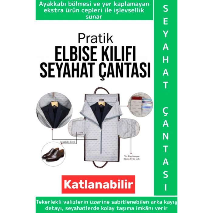 Pratik Düğün Takım Elbise Gömlek Kırışma Önleyen Geniş İç Hacim Cepli Elbise Kılıfı Seyahat Çantası