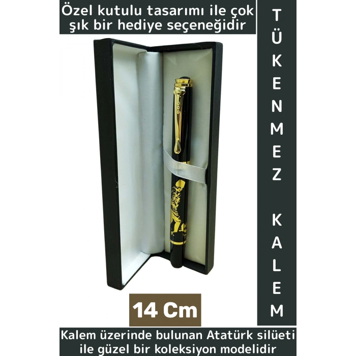 Özel Model Dekoratif Koleksiyon Hediyelik Çok Şık Kutulu ATATÜRK Silüetli Tükenmez Kalem 14 Cm
