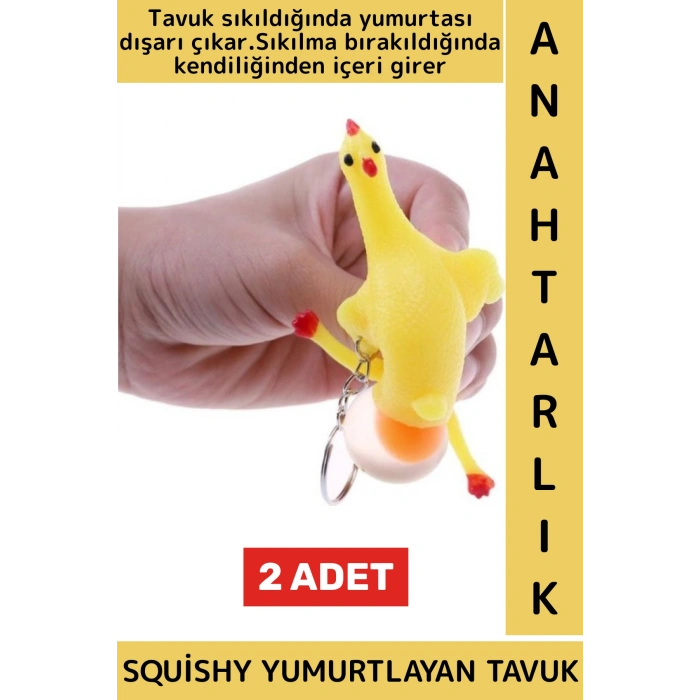 Eğlenceli Hediyelik Komik Stres Giderici Duyusal Uyarıcı Squishy Yumurtlayan Tavuk Anahtarlık 2 Adet