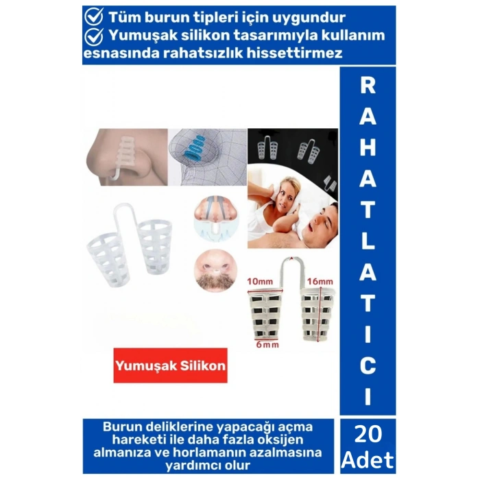 Konforlu Horlama Azaltıcı Rahat Nefes Alıp Verme Uyku Horlama Önleyici Burun Delik Aparatı 20 Adet