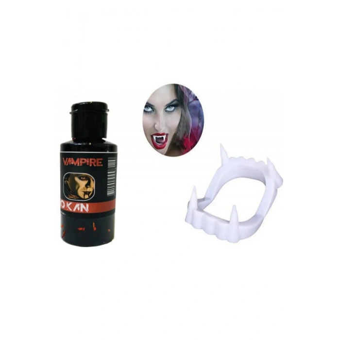 Parti Halloween Tiyatro Fotoğraf Çekimi Çift Damak Gerçekçi Korkutucu Takma Vampir Dişi + Oyun Kanı