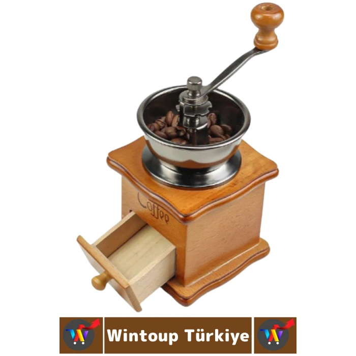 Premium Çok Şık Çelik Değirmenli Taze Aroma Koruyucu Nostaljik Görünüm Manuel Ahşap Kahve Değirmeni