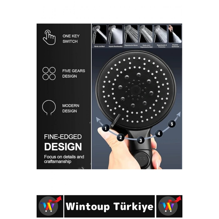 Premium Esnek Bükülmez 150 Cm Çelik Hortumlu 5 Püskürtme Modlu Enerji Tasarruflu Duş Başlığı Seti
