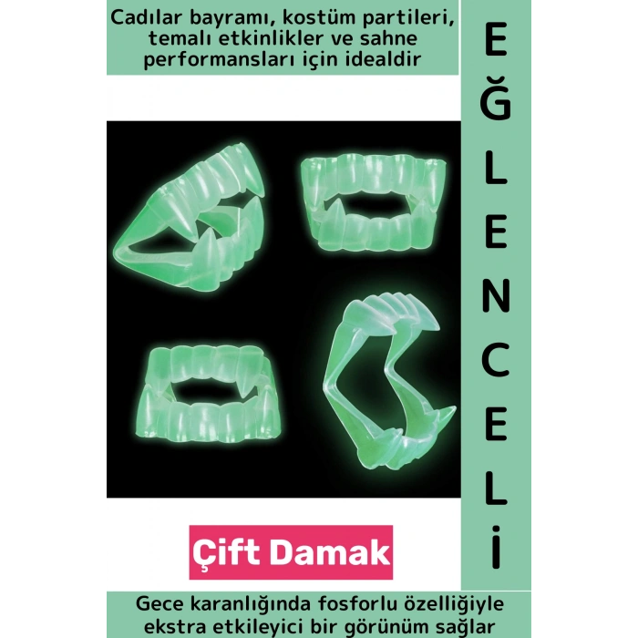 Parti Fotoğraf Çekimi Halloween Gerçekçi Korkutucu Görünüm Fosforlu Çift Damak Takma Vampir Dişi