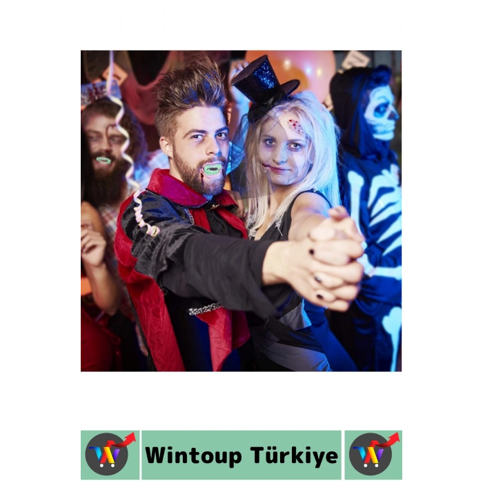 Parti Fotoğraf Çekimi Halloween Gerçekçi Korkutucu Görünüm Fosforlu Çift Damak Takma Vampir Dişi