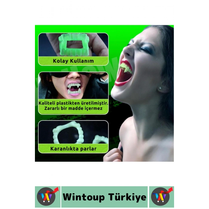 Parti Fotoğraf Çekimi Halloween Gerçekçi Korkutucu Görünüm Fosforlu Çift Damak Takma Vampir Dişi