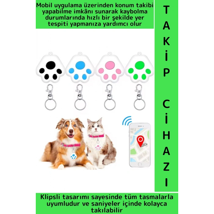 Premium Kaybolma Önleme Evcil Hayvan Kedi Köpek Tasma Uyumlu Klips Mobil Uygulamalı GPS Takip Cihazı