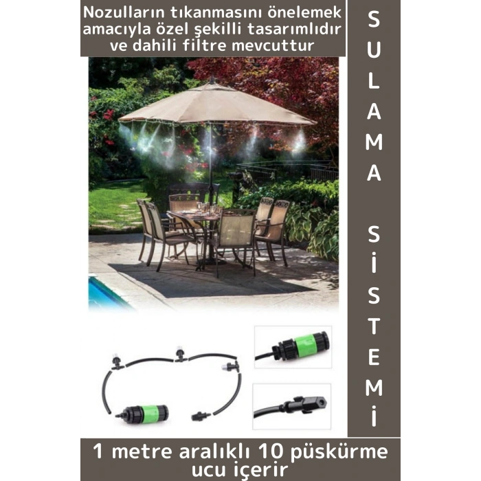 Premium Kolay Temizlik Bahçe Sera Çardak Havuz Çim Açık Alan Sulama Serinletme Nemlendirme Sistemi