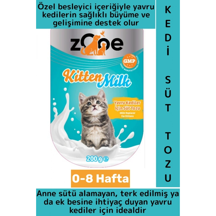 Evcil Hayvan Pet Küçük Irk Protein Yağ Vitamin Dengeli Besleyici Pratik Yavru Kedi Süt Tozu 200 Gram
