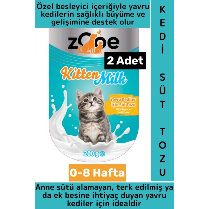 Evcil Hayvan Pet Küçük Irk Protein Yağ Vitamin Dengeli Besleyici Yavru Kedi Süt Tozu 200 Gram 2 Adet