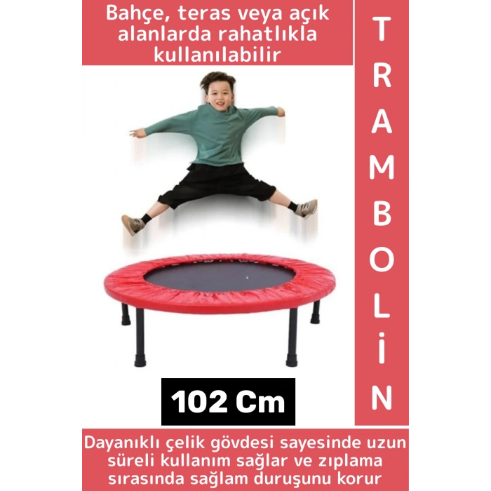 Kolay Montaj Dayanıklı Çelik Gövde Outdoor Bahçe Teras Kamp Spor Eğlenceli Kırmızı Trambolin 102 Cm