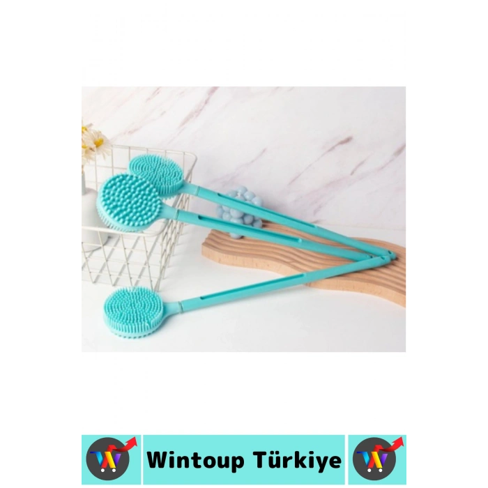 Premium Islak Kuru Cilt Masaj Peeling Etkili Çift Taraflı Silikon Uzun Saplı Banyo Fırçası 40 X 8 Cm
