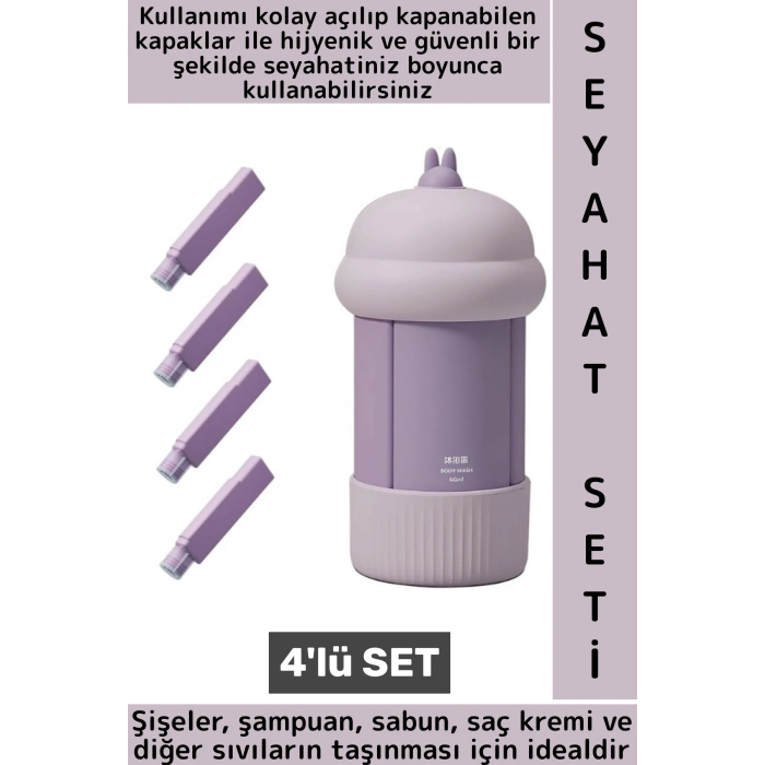 Özel Tasarım Sızdırmaz Kapaklı Şampuan Sabun Saç Kremi Hijyenik Kompakt Şık Seyahat Şişesi 4lü Set