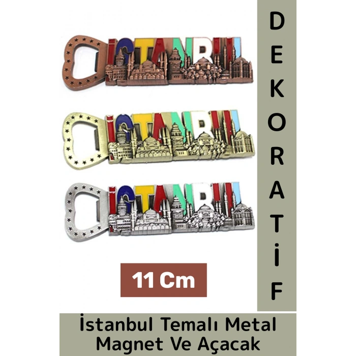 Özel Tasarım Dekoratif Hediye Çok Fonksiyonlu İstanbul Temalı 2 in 1 Metal Magnet Şişe Açacağı 11 Cm