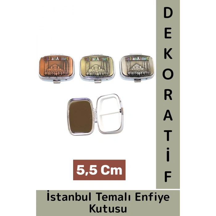 Özel Tasarım Dekoratif Hediye Yöresel Çok Şık İstanbul Temalı 2 Bölmeli Enfiye Kutusu 5,5 Cm