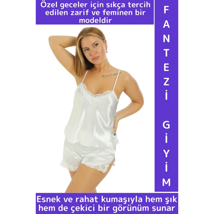 Yeni Kreasyon Sevgililer Günü Yılbaşı Büyüleyici Zarif Çok Şık Kadın Saten Babydoll Atlet Şort Takım