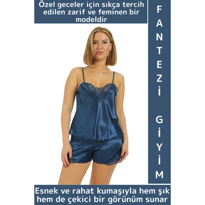 Yeni Kreasyon Sevgililer Günü Yılbaşı Büyüleyici Zarif Çok Şık Kadın Saten Babydoll Atlet Şort Takım