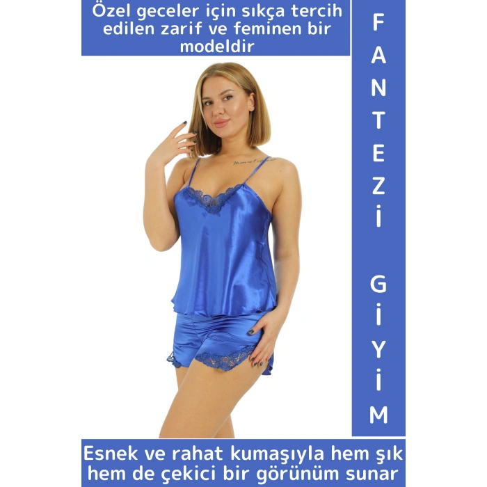 Yeni Kreasyon Sevgililer Günü Yılbaşı Büyüleyici Zarif Çok Şık Kadın Saten Babydoll Atlet Şort Takım