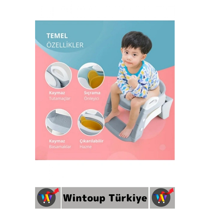 Eğitici Çocuk Özgüven Kazanımı Konforlu Kaymaz Ayarlanabilir Merdiven Klozet Tuvalet Eğitimi Aparatı