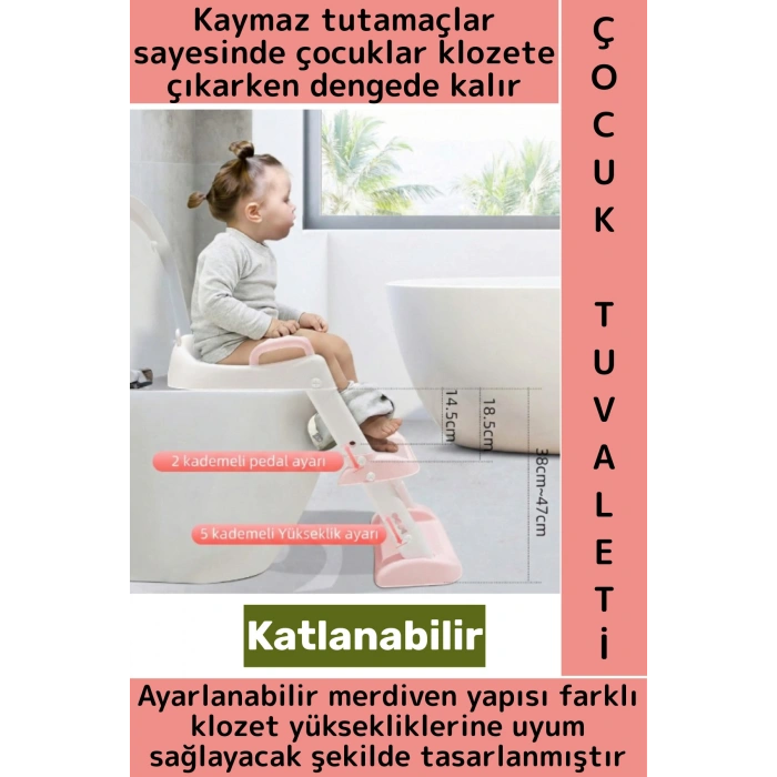 Eğitici Çocuk Özgüven Kazanımı Konforlu Kaymaz Ayarlanabilir Merdiven Klozet Tuvalet Eğitimi Aparatı