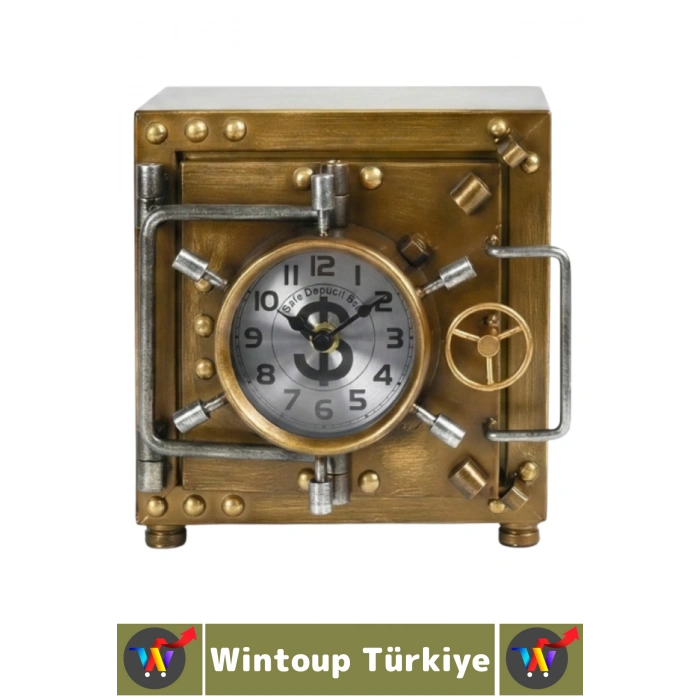 Dekoratif Hediyelik Sessiz Mekanizma Retro Kilitli Kasa Tasarımlı Şık Masaüstü Saat 17 X 20 X 21 Cm