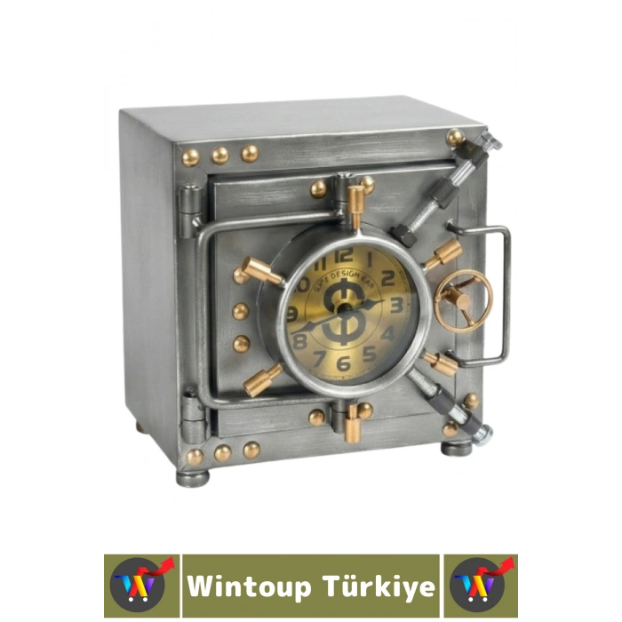 Dekoratif Hediyelik Sessiz Mekanizma Retro Kilitli Kasa Tasarımlı Şık Masaüstü Saat 17 X 20 X 21 Cm
