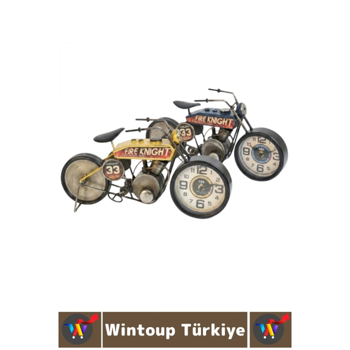 Dekoratif Hediyelik Metal Görünümlü Retro Çok Şık Yarış Motoru Tasarımlı Masaüstü Saat 39 X 21 Cm