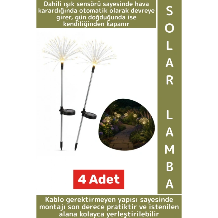 Dış Mekan Montajsız Kablosuz Rüzgar Yağmur Dayanıklı Saçak Model Sensörlü Solar Bahçe Lambası 4 Adet