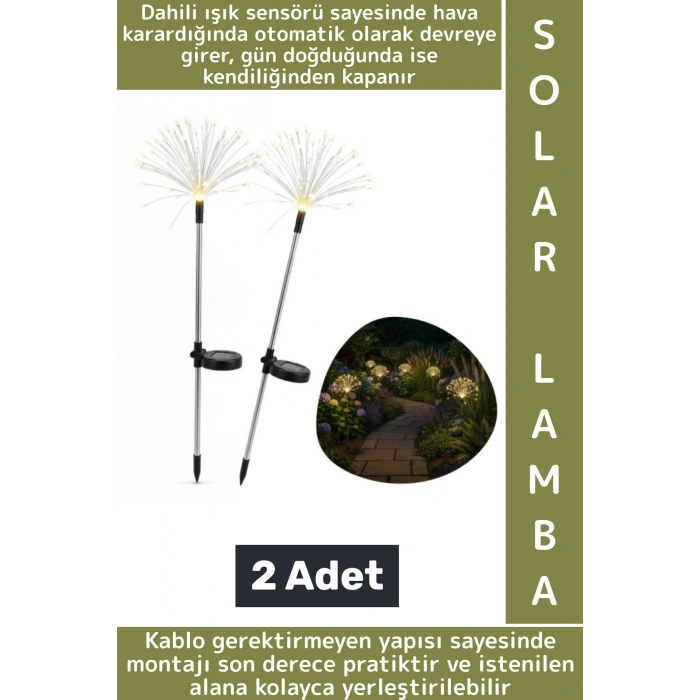 Dış Mekan Montajsız Kablosuz Rüzgar Yağmur Dayanıklı Saçak Model Sensörlü Solar Bahçe Lambası 2 Adet