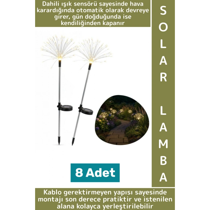 Dış Mekan Montajsız Kablosuz Rüzgar Yağmur Dayanıklı Saçak Model Sensörlü Solar Bahçe Lambası 8 Adet