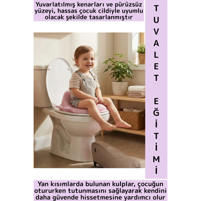 Dayanıklı Sert Plastik Çocuk Tuvalet Eğitimi Kaymaz Taban Hijyenik Renkli Kulplu Klozet Adaptörü