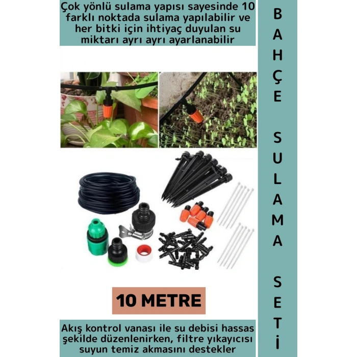 Dayanıklı Plastik Balkon Bahçe Sera Bitki Akış Kontrol Vanalı Pratik 10 Metre Sulama Sistemi Seti
