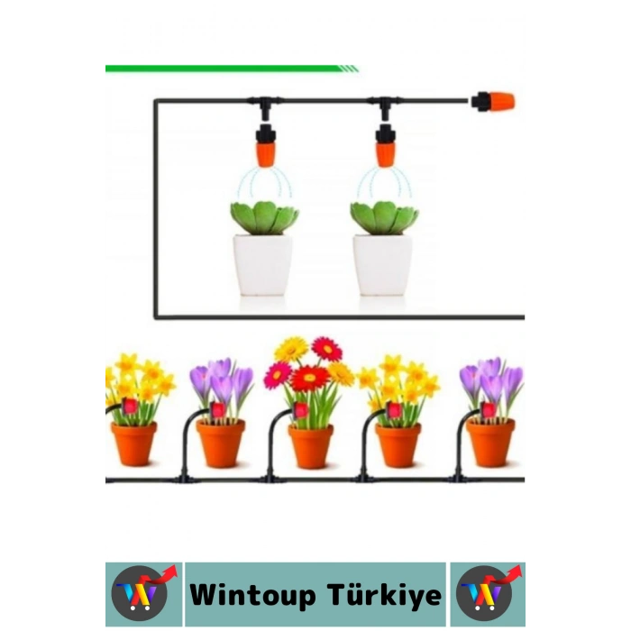 Dayanıklı Plastik Balkon Bahçe Sera Bitki Akış Kontrol Vanalı Pratik 10 Metre Sulama Sistemi Seti