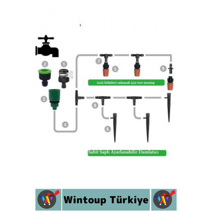 Dayanıklı Plastik Balkon Bahçe Sera Bitki Akış Kontrol Vanalı Pratik 10 Metre Sulama Sistemi Seti