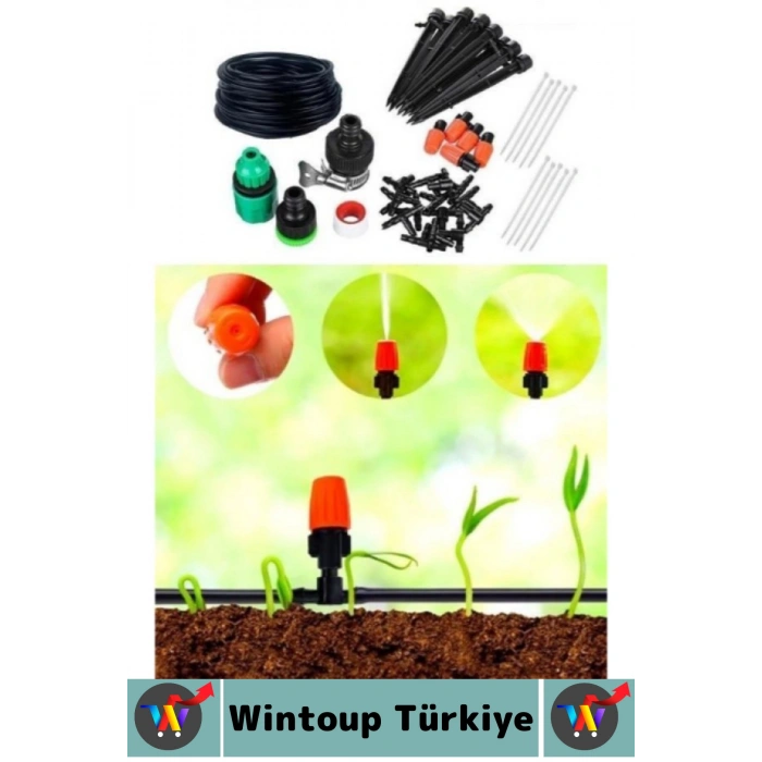 Dayanıklı Plastik Balkon Bahçe Sera Bitki Akış Kontrol Vanalı Pratik 10 Metre Sulama Sistemi Seti